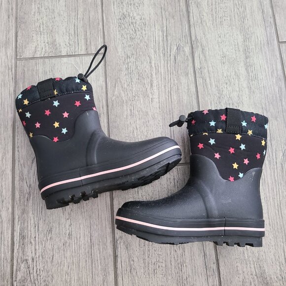 Cat & Jack Kids Black Star Print Rain Boots Size 11 Waterproof Pull-On Boots - Picture 7 of 11